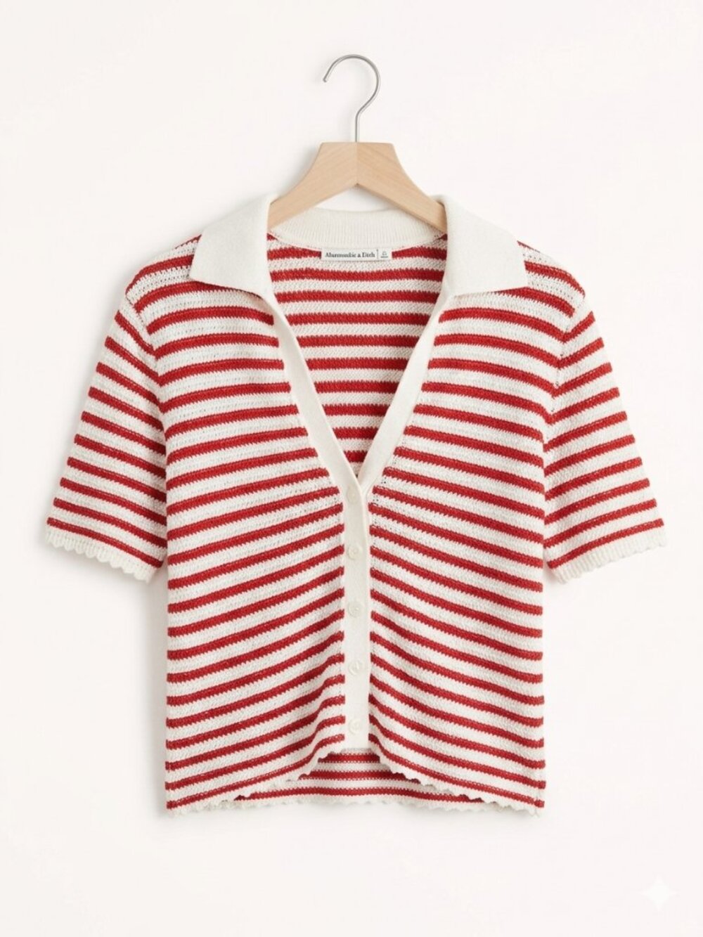 Abercrombie & Fitch Crochet-Style Striped Button-Through Sweater Polo